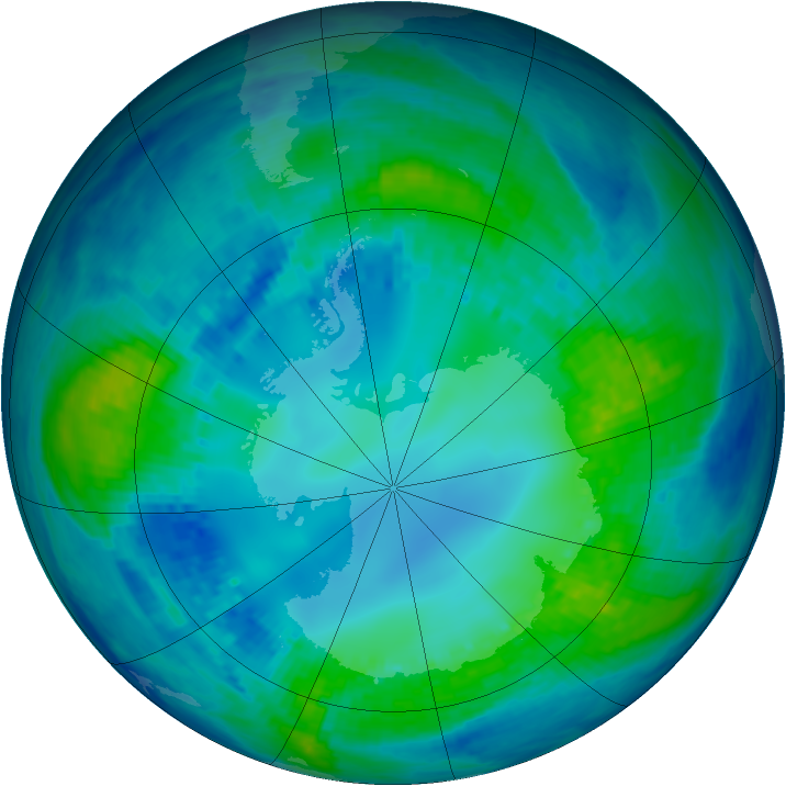 Antarctic ozone map for 01 May 2004